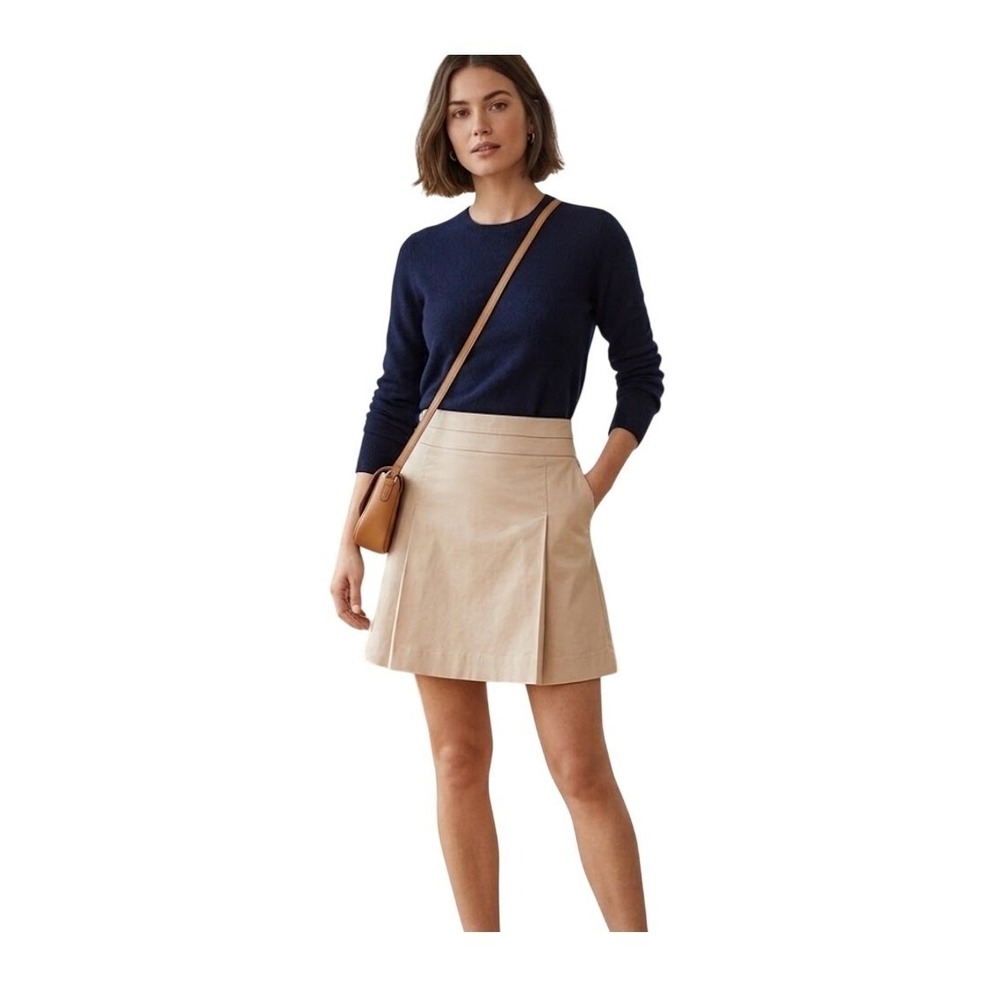 Banana Republic Chino Mini Skirt Tan Knit Double Front Pleat Side Zip Lined 0